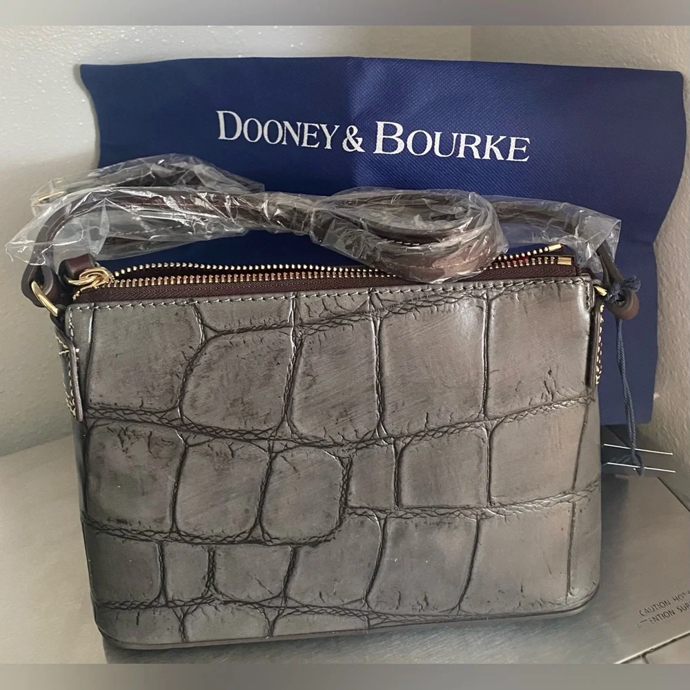 DOONEY AND BURKE..Gray Croc-Embossed Crossbody Bag - Picture 4 of 16